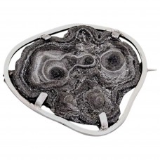 Broșă statement de perioadă mid-century manufacturată în argint și calcedonia druzitică | Germania cca.1950 - 1960