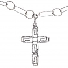 Remarcabil colier sautoir modernist din argint cu pandant Cruce statement de perioadă mid-century | cca. 1960