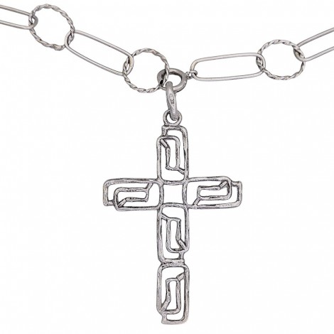 Remarcabil colier sautoir modernist din argint cu pandant Cruce statement de perioadă mid-century | cca. 1960