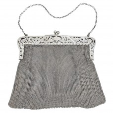 Poșetă chatelaine de perioadă Art Nouveau din alpaca argintată | Franța cca. 1900 - 1910