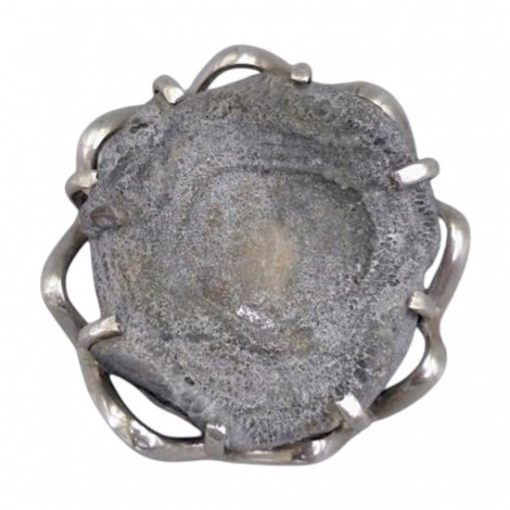 Broșă statement mid-century manufacturată în argint și calcedonia druzitică naturală | cca.1950 - 1960