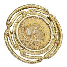 Veche broșă Archaeological Revival din argint aurit decorată cu efigia zeiței greco - romane Pallas Atena / Minerva | cca. 1930