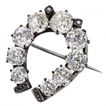 Broșă antique de perioadă victoriană timpurie din argint și metal comun decorată cu " paste stones " și perluțe naturale | Marea Britanie cca. 1840 - 1850