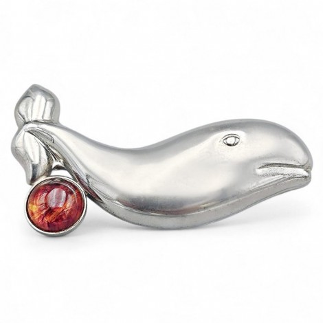 Broșă statement retromodernistă din argint și chihlimbar faux | cca. 1980