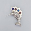 Inedită broșă statement „Sailfish” din argint sterling | Statele Unite cca. 1990