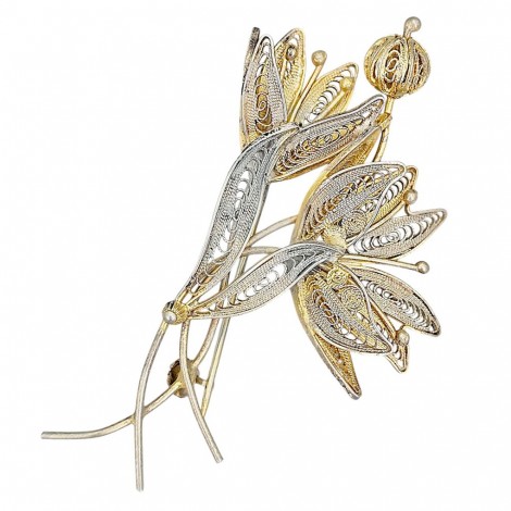 Broșă vintage manufacturată în argint filigranat și parțial aurit | cca. 1950 - 1970