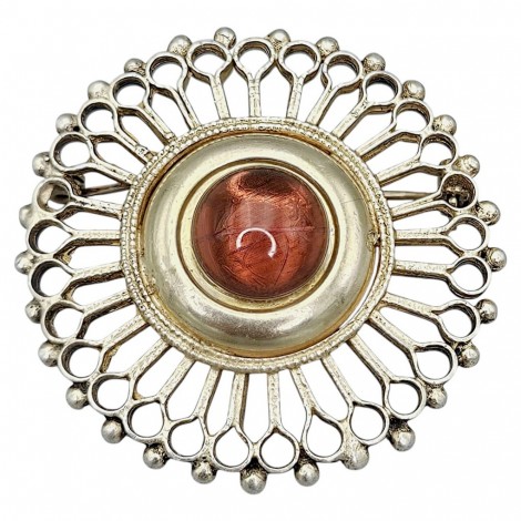 Broșă statement Sun Burst din argint aurit și art glass | cca. 1980 