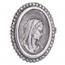 Broșă antique de perioadă Art Deco " Fecioara Maria " din argint și incrustații de marcasite | Franța cca. 1920 - 1930