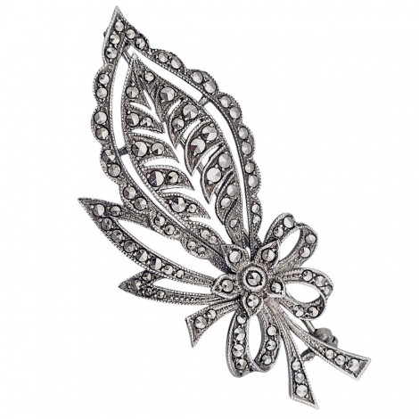 Broșă Art Deco din argint minuțios decorată cu incrustații de marcasite | cca. 1940