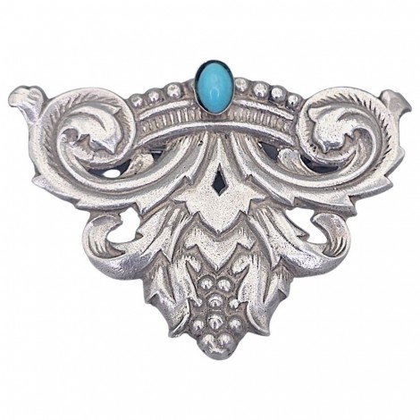 Broșă antique Art Nouveau în manieră istoricistă vieneză manufacturată în argint și turcoaz persan natural | cca. 1890 - 1900