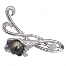 Broșă - pandant statement din argint rodinat decorată cu o remarcabilă perlă neagră Tahiti de cultură în apă sărată | cca. 1990