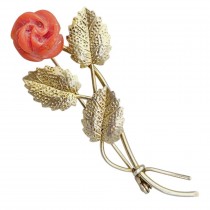 Broșă vintage din argint aurit și coral natural sculptat | Italia cca. 1970