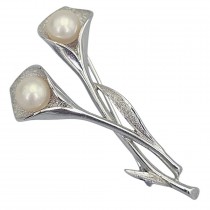 Elegantă broșă modernistă “ Flori de cală “ din argint rodinat cu perle man-made | cca.1990