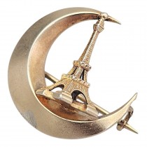 Rafinată broșă antique „Tour Eiffel - Exposition Universelle de Paris 1889 " din argint aurit vermeil | Franța cca. 1889