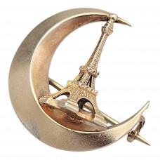 Rafinată broșă antique „Tour Eiffel - Exposition Universelle de Paris 1889 " din argint aurit vermeil | Franța cca. 1889