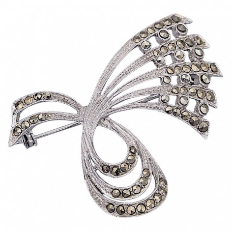  Broșă statement de perioadă Art Deco din argint cu incrustatii de marcasite | atelier Gustav Kropp | cca. 1930 - 1940
