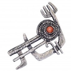 Inedită broșă statement mid-century din argint texturat și coral natural de Sardinia | bijuterie de autor | | semnată Elio | cca. 1950