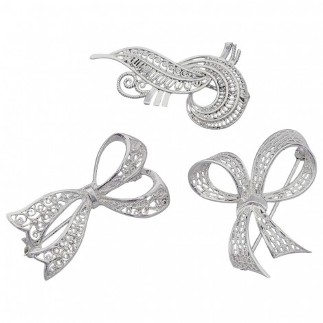 Lot format din 3 rafinate broșe antique Art Deco din argint filigranat | cca. 1930