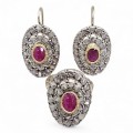 Set de bijuterii Belle Époque din aur 12k și argint cu rubine și diamante naturale 3.10 CT | cca. 1890 - 1910