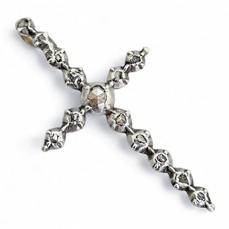 Pandant religios victorian - cruce din aur cu diamante naturale montate în argint | Marea Britanie cca. 1850