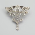 Broșă - pandant Art Nouveau devant-de-corsage din aur 14k și diamante naturale 0.56 ct montate în argint | Franța cca. 1900 - 1910