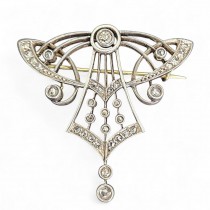 Broșă - pandant Art Nouveau devant-de-corsage din aur 14k și diamante naturale 0.56 ct montate în argint | Franța cca. 1900 - 1910
