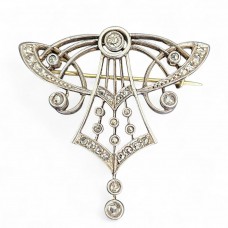Broșă - pandant Art Nouveau devant-de-corsage din aur 14k și diamante naturale 0.56 ct montate în argint | Franța cca. 1900 - 1910