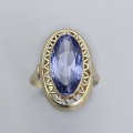 Inel vintage Art Deco Revival din aur 14K cu spinel Verneuil albastru-liliachiu | Germania cca. 1950–1960 