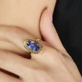 Inel vintage Art Deco Revival din aur 14K cu spinel Verneuil albastru-liliachiu | Germania cca. 1950–1960 