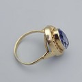Inel vintage Art Deco Revival din aur 14K cu spinel Verneuil albastru-liliachiu | Germania cca. 1950–1960 