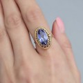 Inel vintage Art Deco Revival din aur 14K cu spinel Verneuil albastru-liliachiu | Germania cca. 1950–1960 