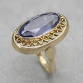 Inel vintage Art Deco Revival din aur 14K cu spinel Verneuil albastru-liliachiu | Germania cca. 1950–1960 