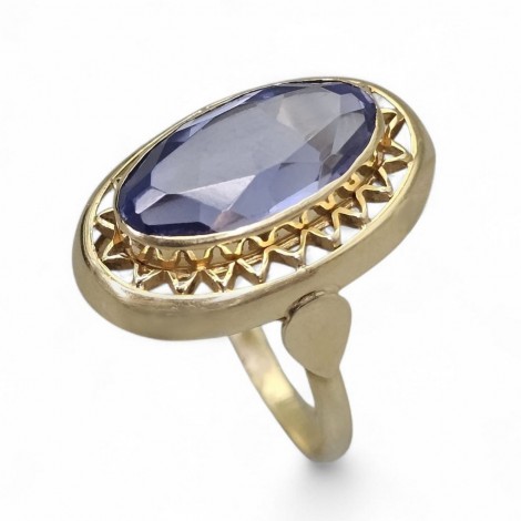Inel vintage Art Deco Revival din aur 14K cu spinel Verneuil albastru-liliachiu | Germania cca. 1950–1960 