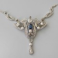Colier  Art Nouveau din aur 18K cu safir natural și diamante naturale 1.46 ct montate în argint | cca. 1900–1910