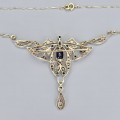 Colier  Art Nouveau din aur 18K cu safir natural și diamante naturale 1.46 ct montate în argint | cca. 1900–1910