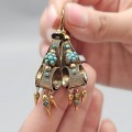 Cercei victorieni Etruscan Revival din aur 18 k și 14k cu turcoaze naturale | Marea Britanie cca. 1850