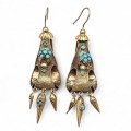 Cercei victorieni Etruscan Revival din aur 18 k și 14k cu turcoaze naturale | Marea Britanie cca. 1850