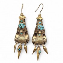 Cercei victorieni Etruscan Revival din aur 18 k și 14k cu turcoaze naturale | Marea Britanie cca. 1850