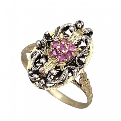 Rafinat inel Belle Époque din aur 18K și argint cu rubine naturale | cca.1900