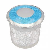 Recipient Art Deco pentru pudră de machiaj din cristal și argint emailat guilloche | Londra anul 1912