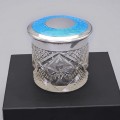 Recipient Art Deco pentru pudră de machiaj din cristal și argint emailat guilloche | Londra anul 1912