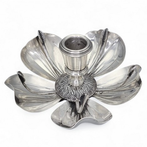 Elegantă garnitură de masă din argint cu scrumiere și sfeșnic central | atelier Rino Greggio cca. 1950