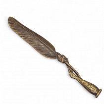 Coupe-papier de perioadă Napoleon III din bronz dore cu sigiliu pentru corespondență | atelier Dinant - Belgia cca. 1870