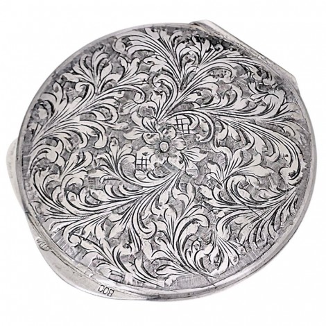 Pudrieră Art Deco din argint abundent decorată prin gravare manuală | Italia cca.1945