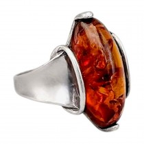 Inel statement mid-century Space Age din argint decorat cu chihlimbar natural | cca. 1970