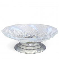 Fructieră Art Deco din sticlă opalescentă Ezan și metal cromat | atelier Ezan - Franța cca. 1930