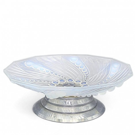 Fructieră Art Deco din sticlă opalescentă Ezan și metal cromat | atelier Ezan - Franța cca. 1930