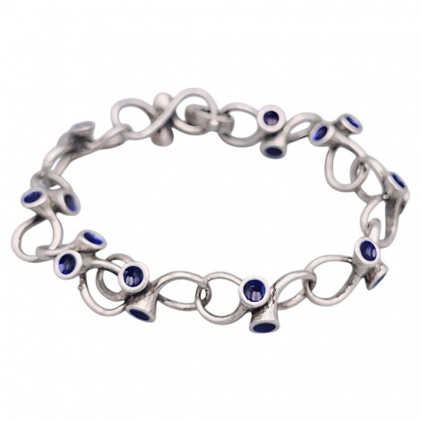  Brățară modernistă mid-century din argint și email albastru cobalt | atelier Ottaviani cca. 1960