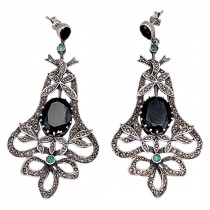 Remarcabili cercei statement Art Deco Inspired din argint decorați cu incrustații de marcasite și cristale multifațetate | preloved cca. 1980 - 1990 