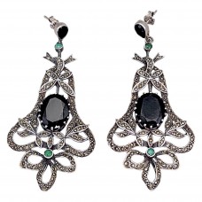 Remarcabili cercei statement Art Deco Inspired din argint decorați cu incrustații de marcasite și cristale multifațetate | preloved cca. 1980 - 1990 